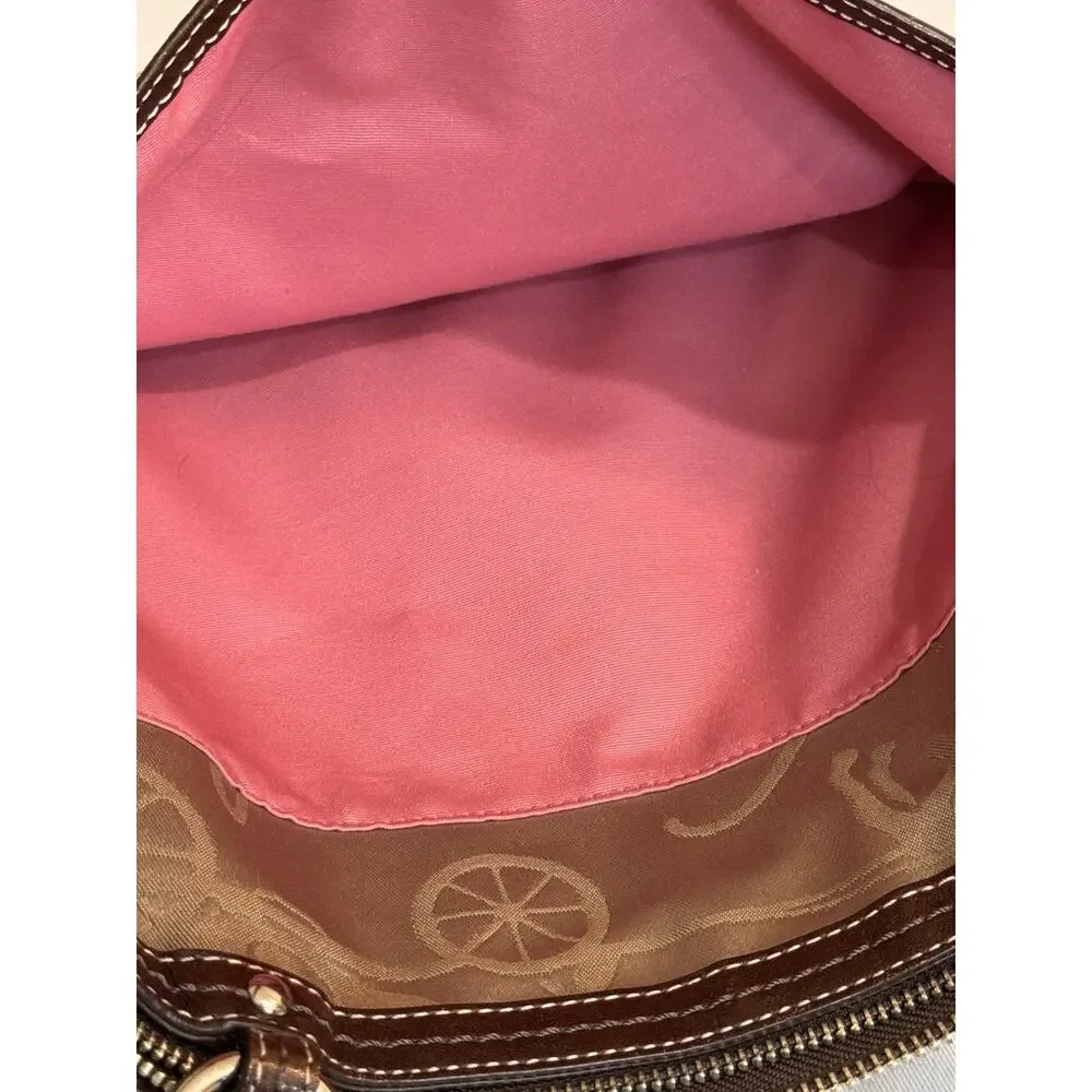 Coach Signature Khaki Satin Horse & Carriage Tote (2010) Br Leather A1049-F14482